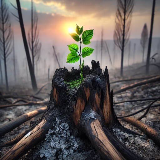 01 09 2025 Charred tree trunk with green shoots