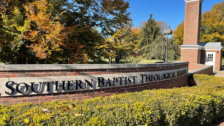 Southern Baptist Theological Seminary sign at the entrance to the Louisville campus.